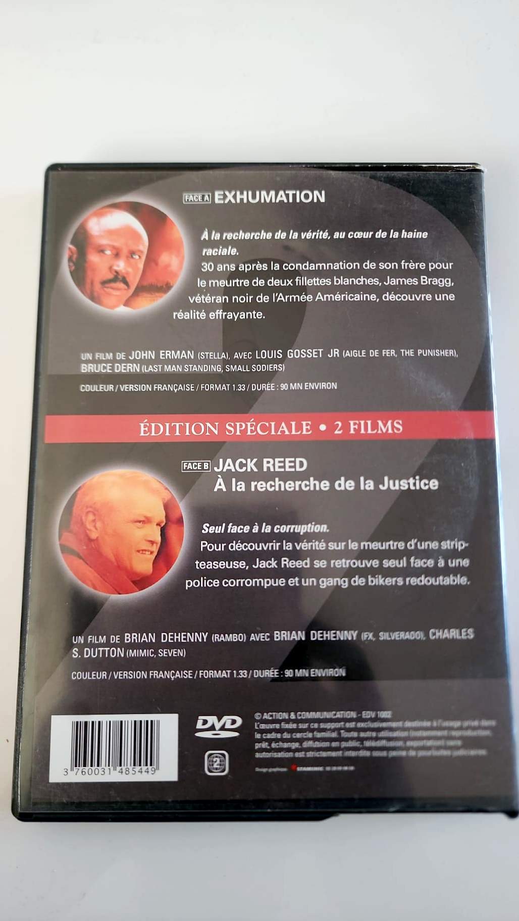 Double Succès Exhumation et Jack Reed DVD, jaquette arrière et descriptifs