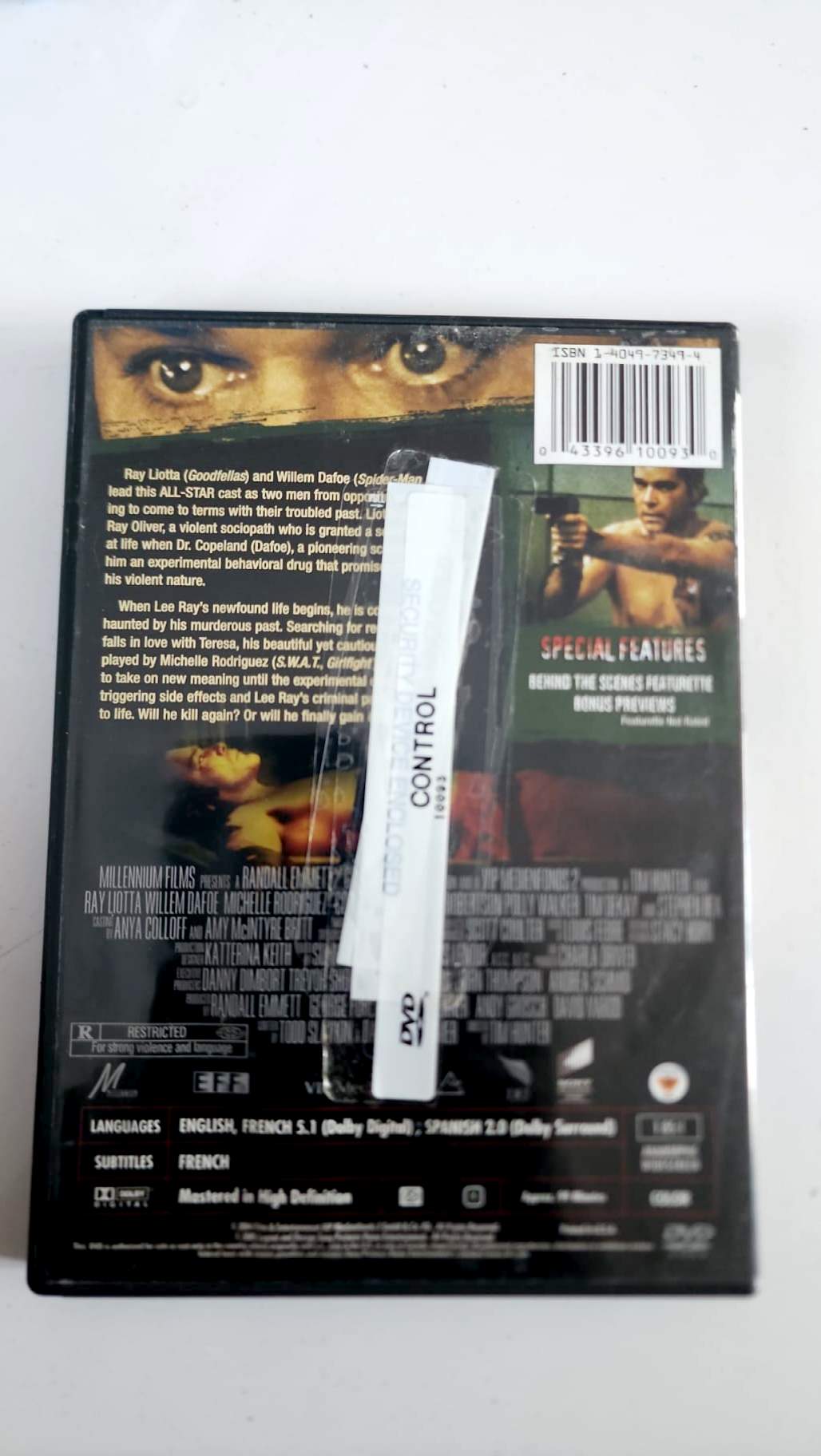 Jaquette arrière du DVD Control, caractéristiques et bonus