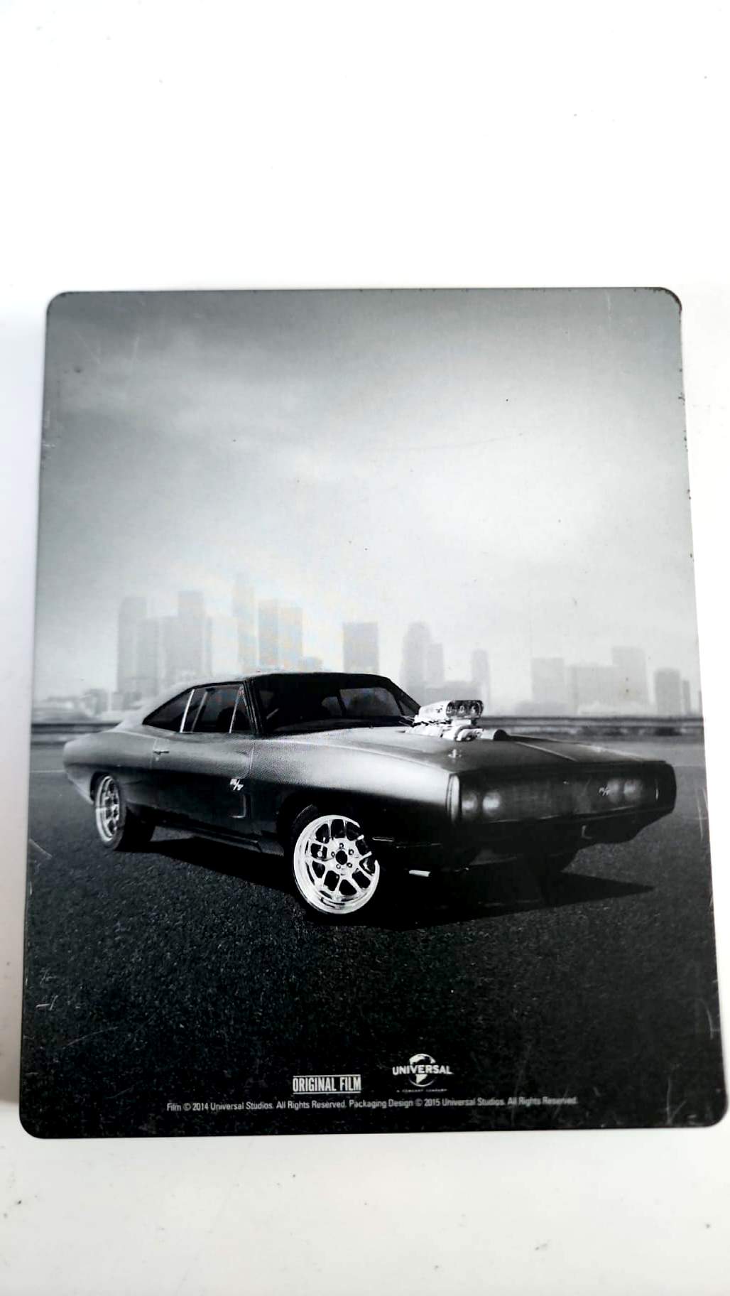 Fast et Furious 7 Blu-ray, arrière du boîtier métal avec voiture