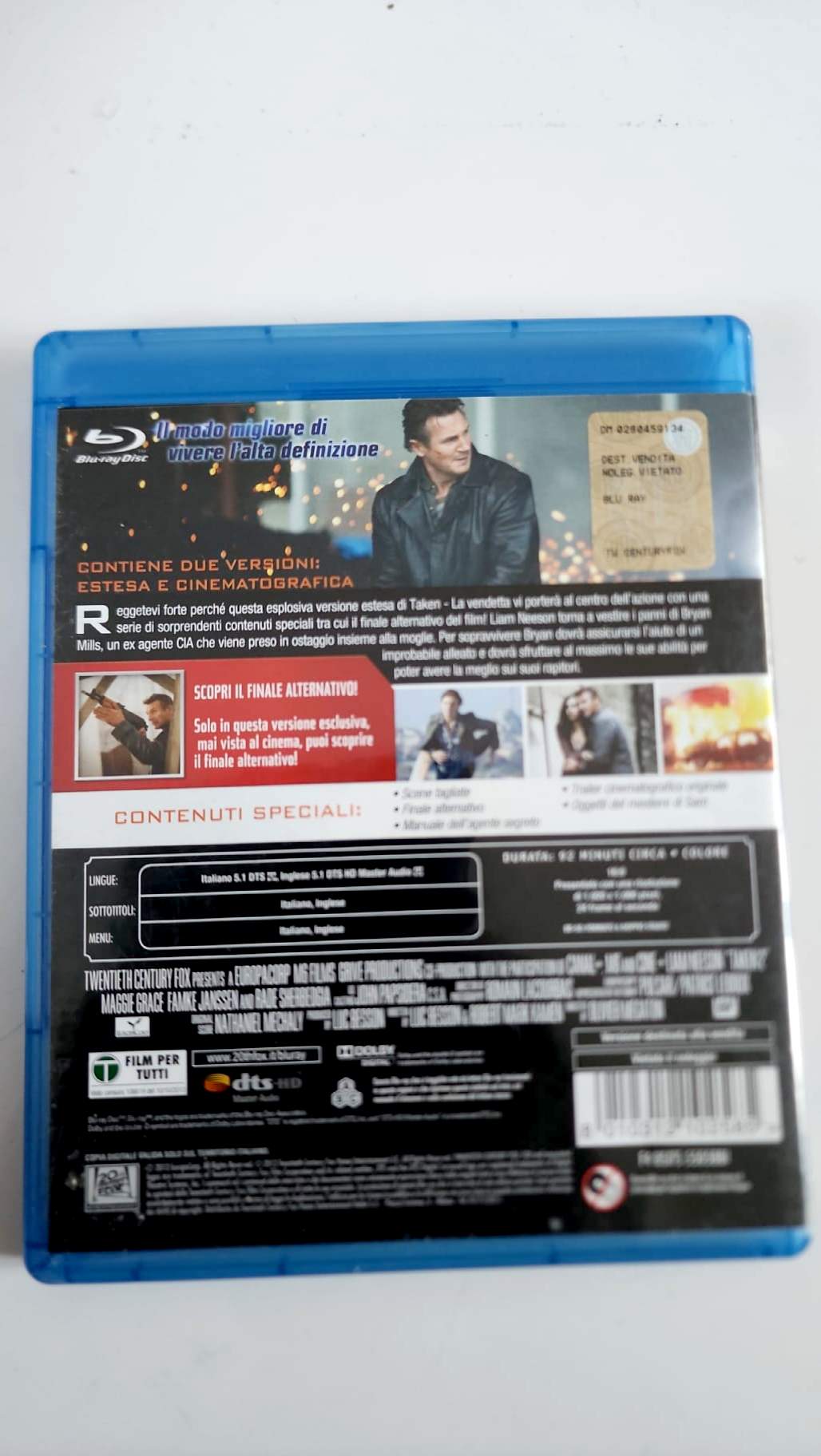 Taken 2 La vendetta : dos de la jaquette Blu-ray italienne
