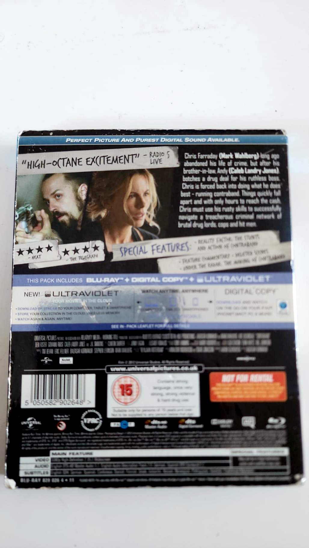 Contraband Blu-ray UK, arrière de l'étui usé