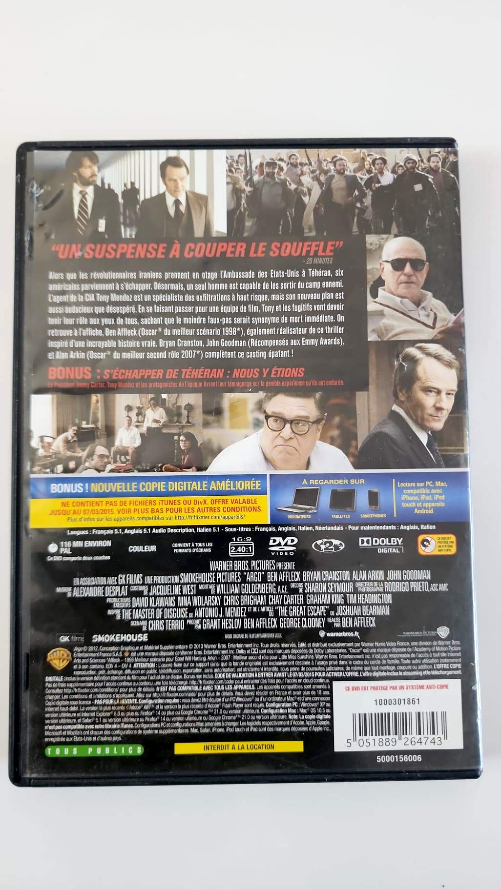 Argo DVD - Verso pochette