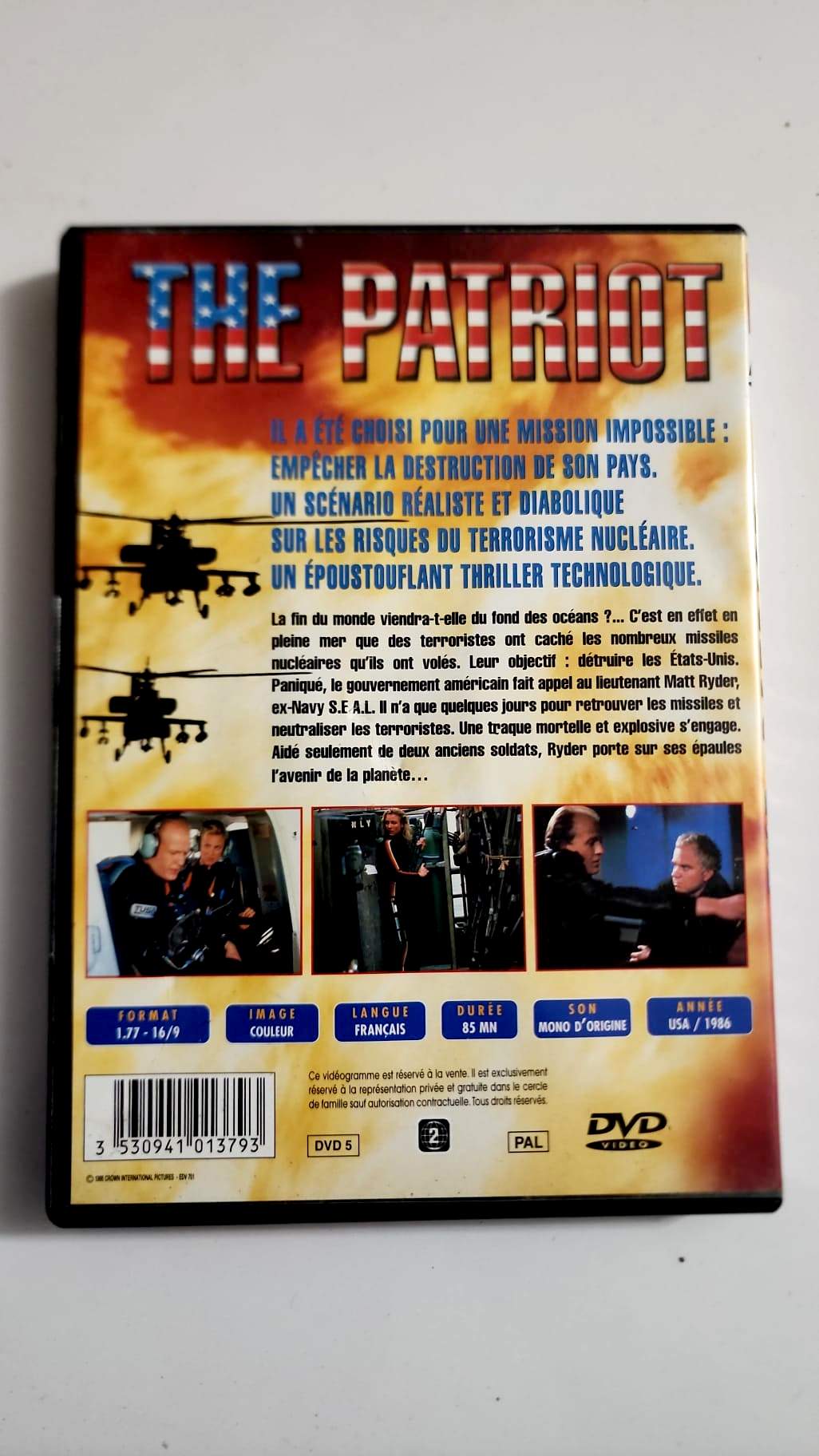 The Patriot DVD - Dos de la pochette - Synopsis et fiche technique