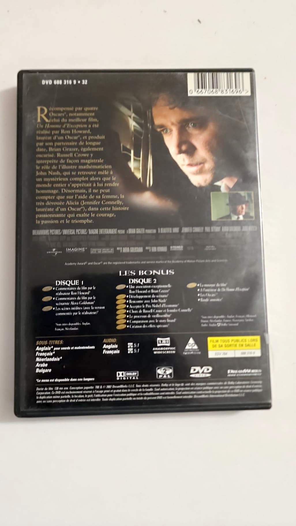 Un Homme d'Exception DVD - Dos de la pochette - Synopsis et bonus