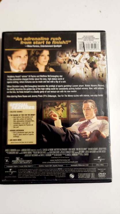 Two for the Money DVD - Dos de la pochette - Synopsis bonus Universal