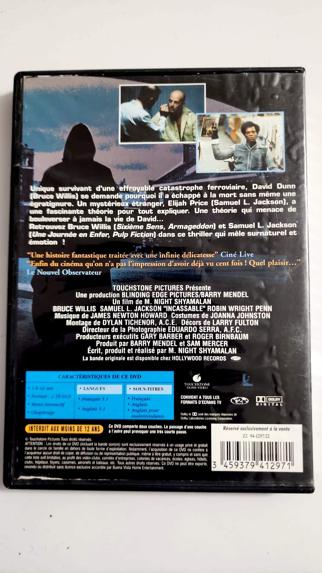 Incassable DVD - Verso pochette