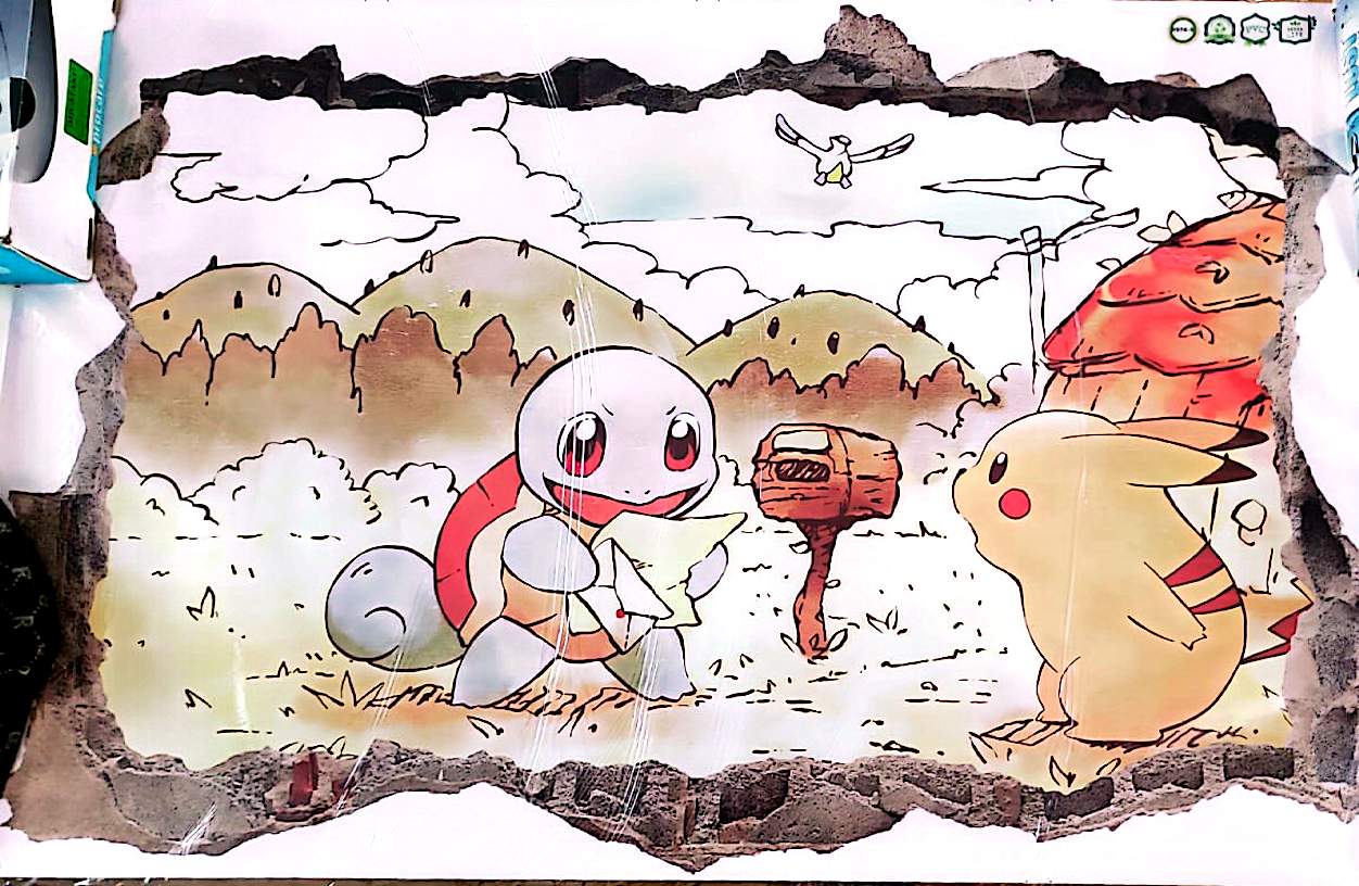 Sticker Mural Pokémon 90 x 60 cm – Pikachu et Carapuce – Décoration Murale Manga – Autocollant Grand Format