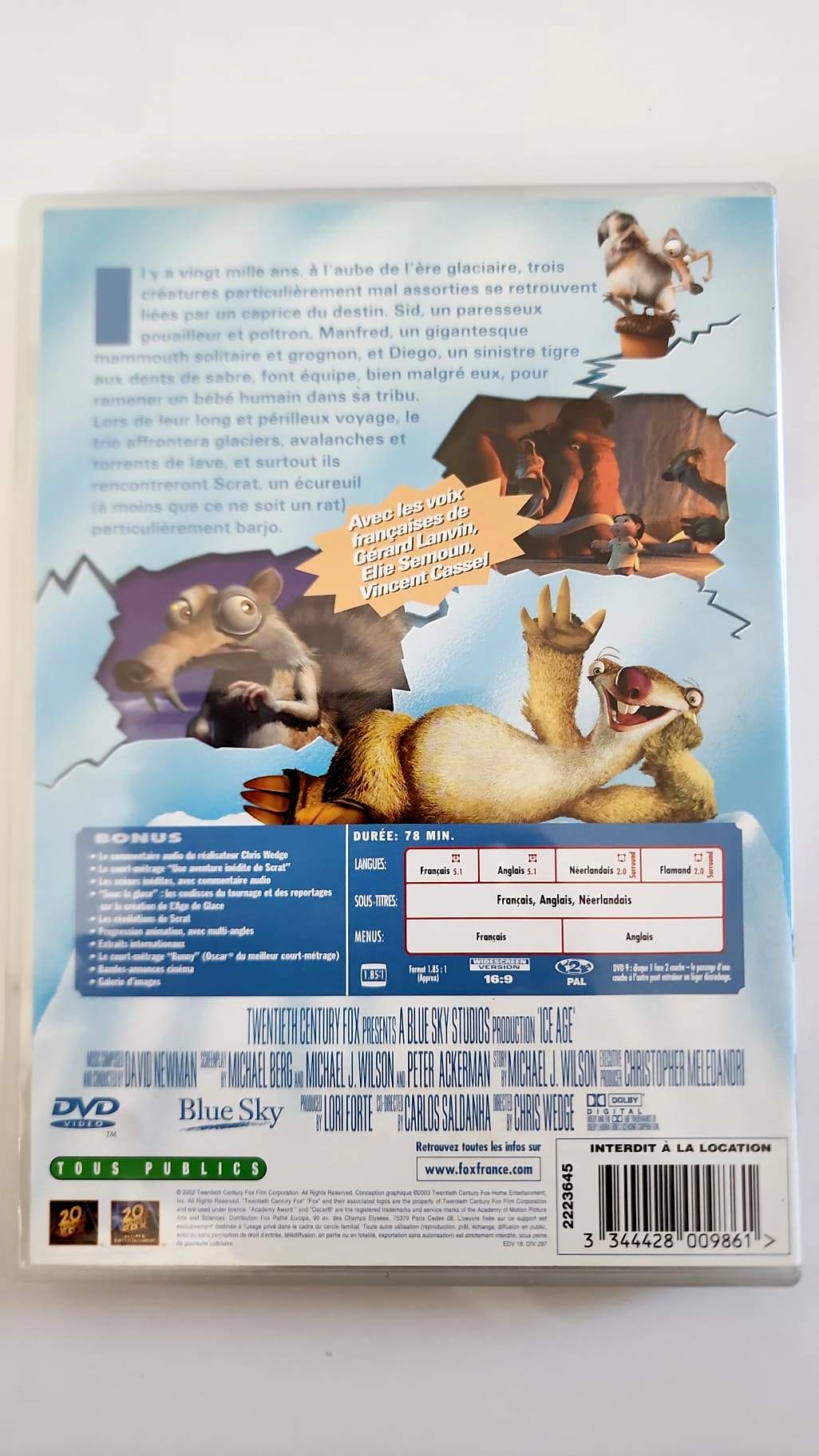 L'Age de Glace DVD – Pochette verso
