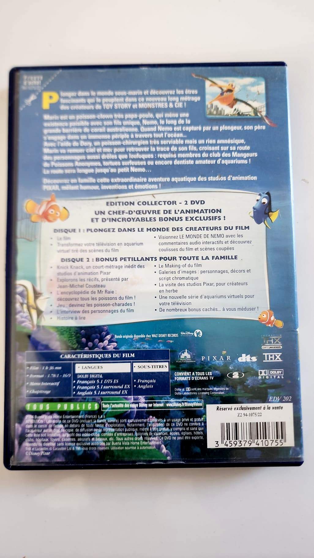 Le Monde de Nemo DVD – Pochette verso
