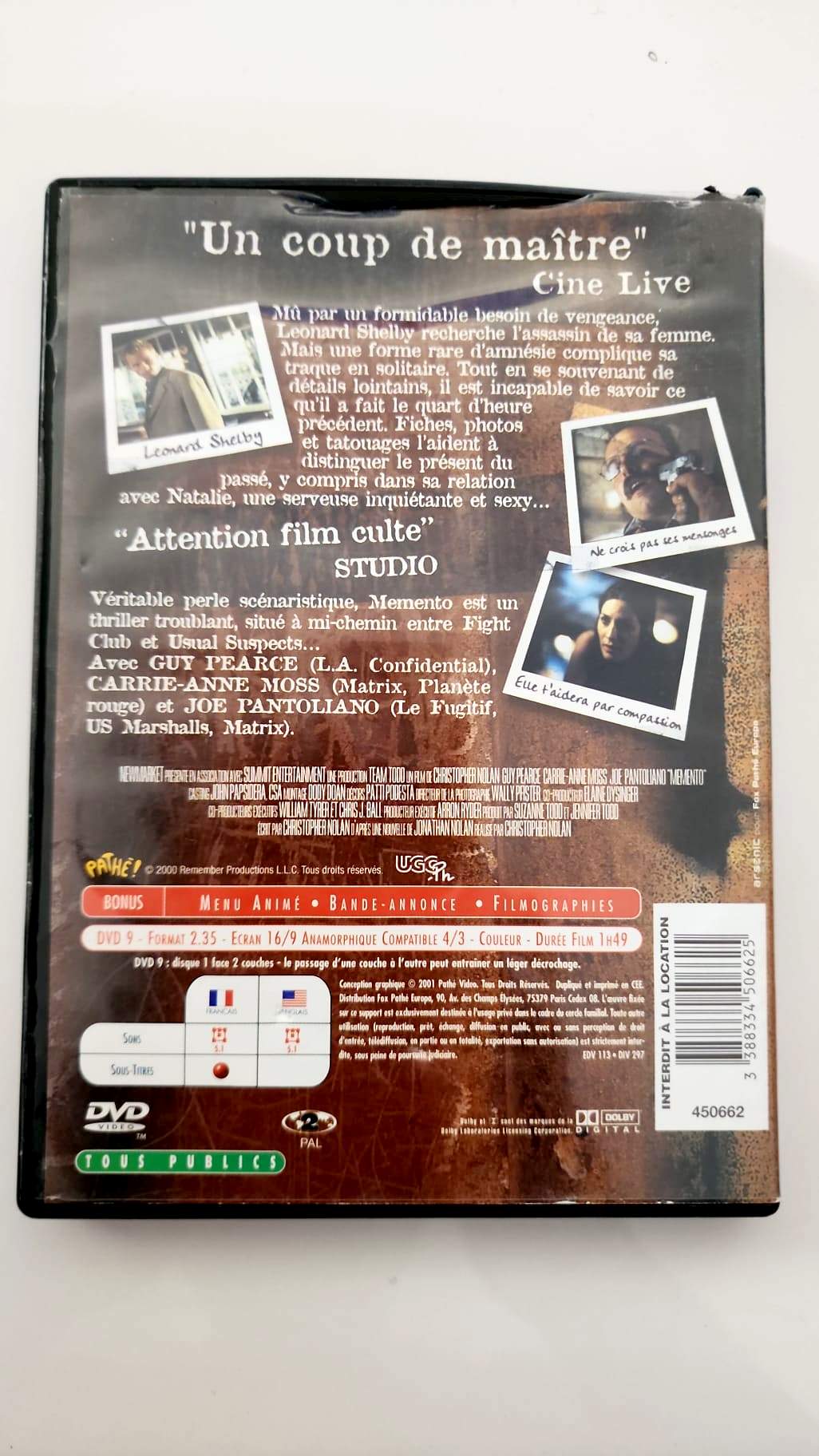 Memento DVD - Verso