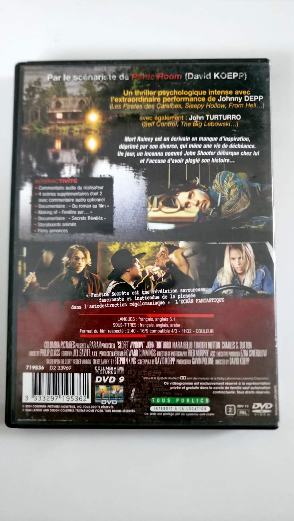 Fenêtre secrète – DVD Columbia TriStar – Johnny Depp