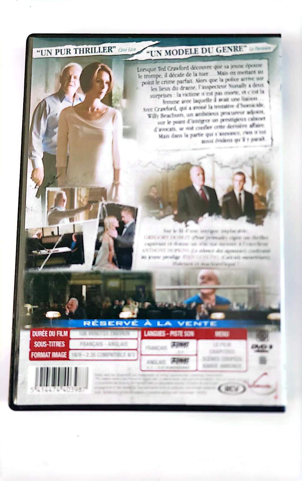 La Faille DVD – Anthony Hopkins, Ryan Gosling – Thriller Judiciaire Fracture | Zone 2 PAL Français