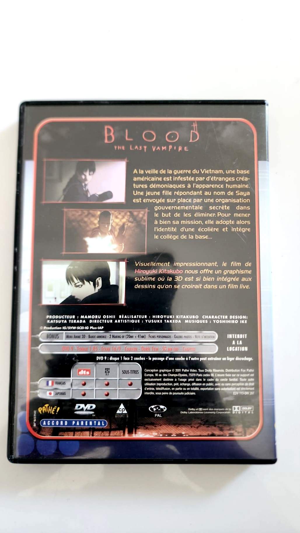 Blood The Last Vampire DVD - Couverture arrière synopsis bonus Pathé