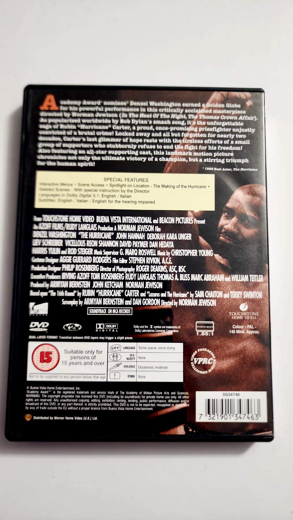 The Hurricane DVD Touchstone UK face avant