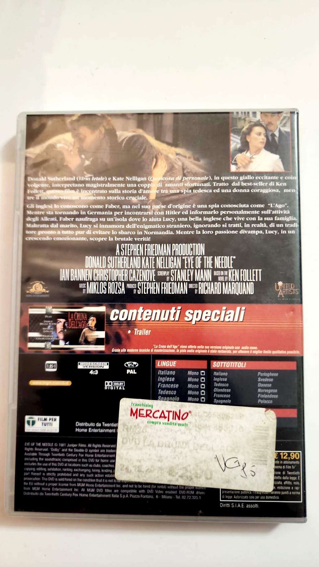 La Cruna dell’Ago – L’Arme à l’œil – DVD italien MGM – Donald Sutherland