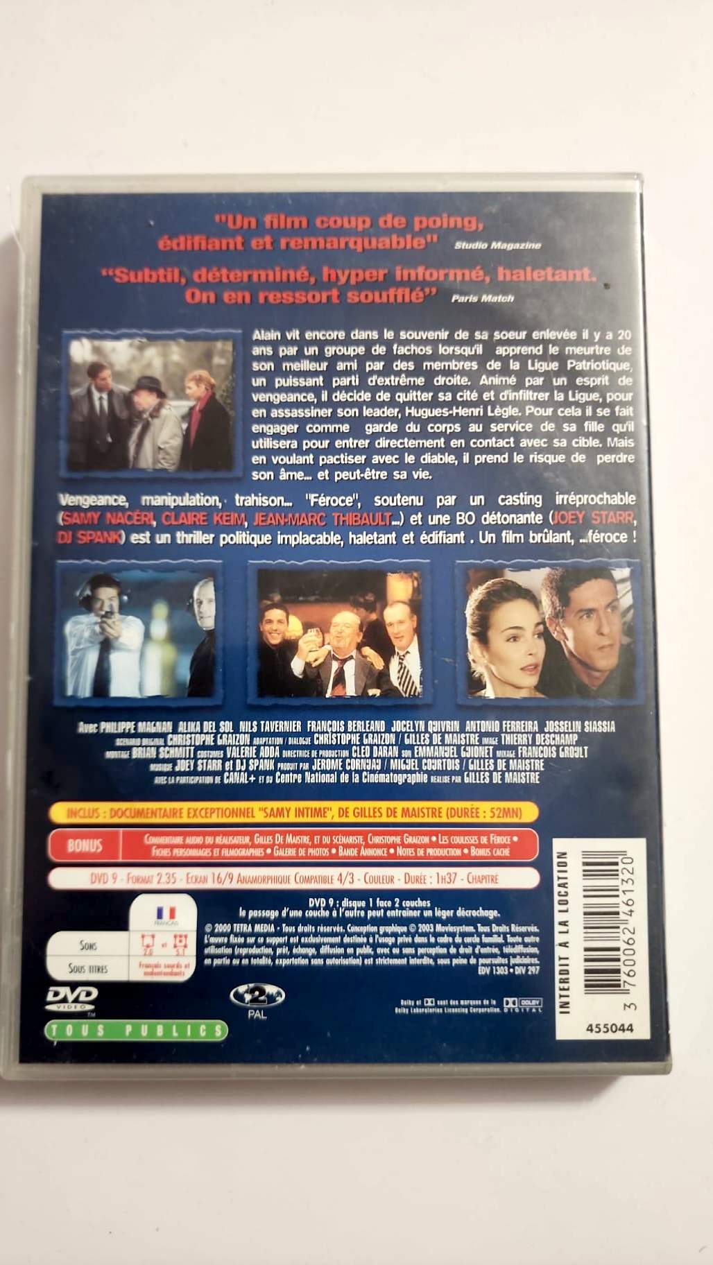 Jaquette arrière du DVD Féroce