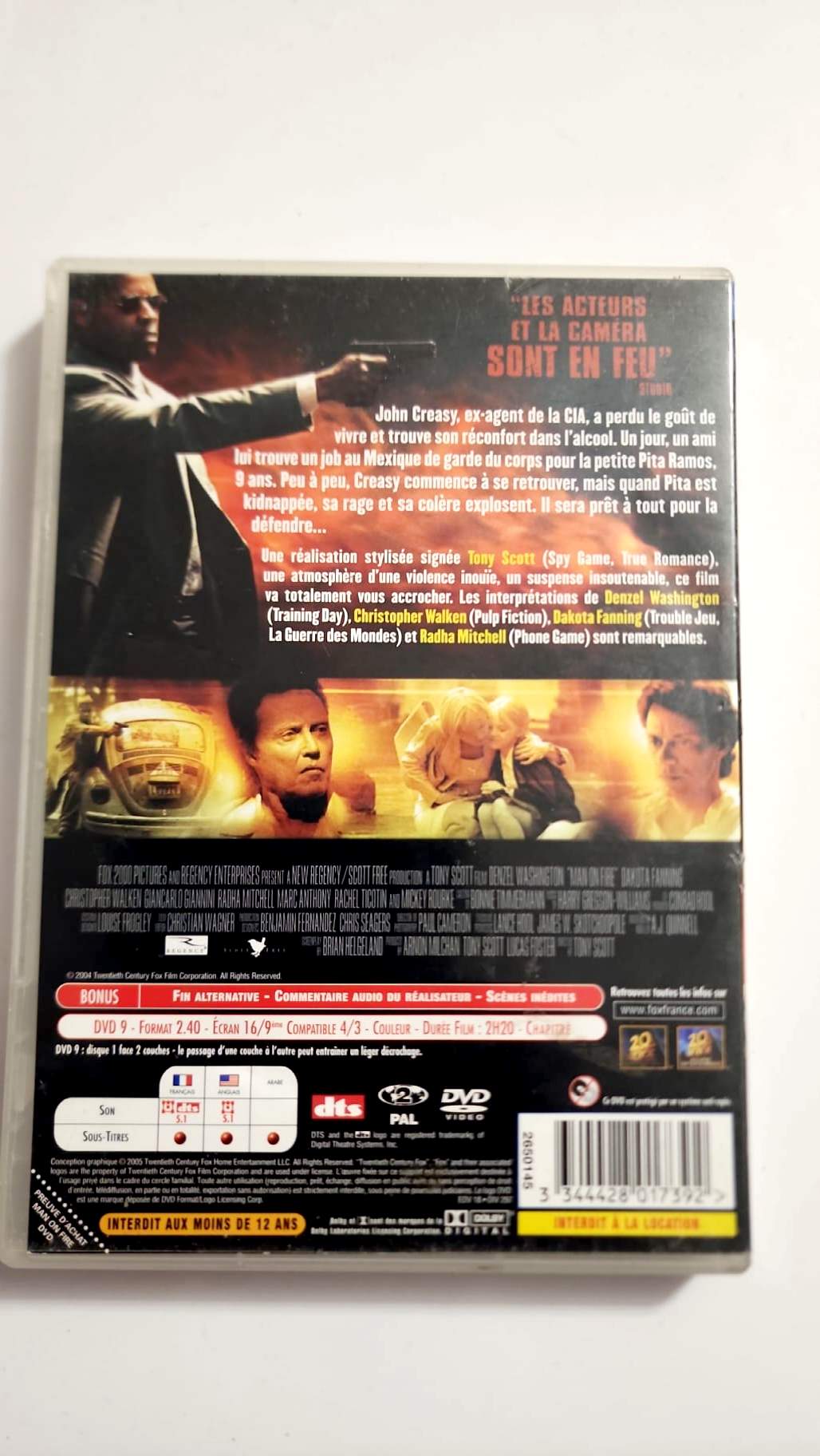 Jaquette arrière du DVD Man on Fire