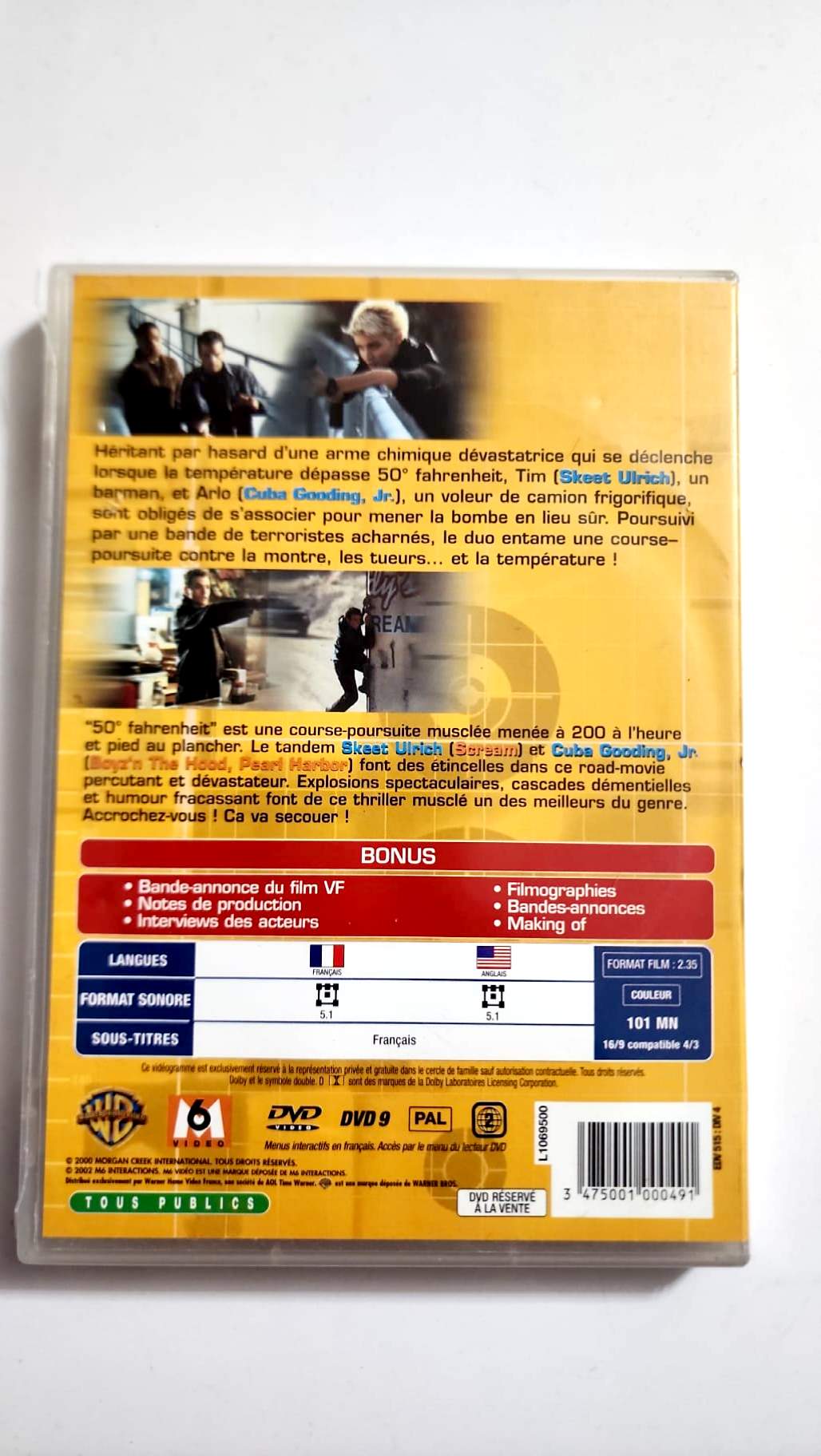 Jaquette arrière du DVD 50 degrés Fahrenheit M6 Vidéo