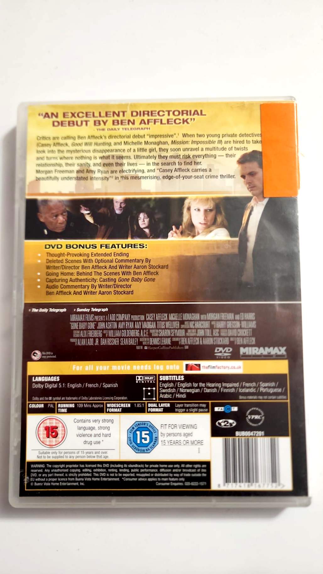 Gone Baby Gone DVD verso et caractéristiques