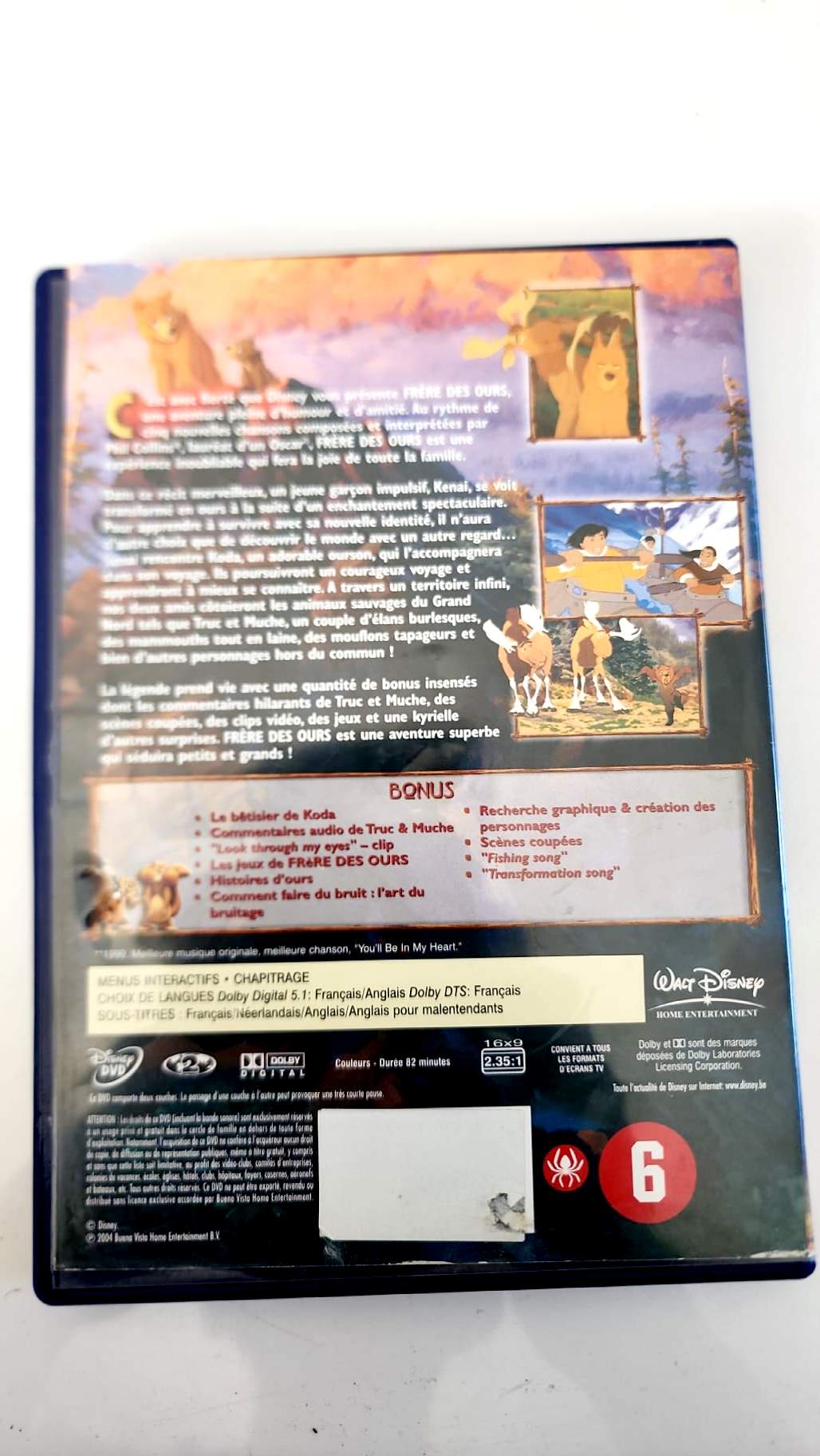 Frère des ours Disney Classiques, jaquette arrière du DVD