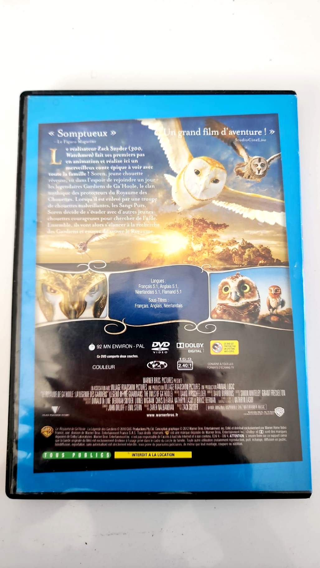 Le Royaume de Ga’Hoole, jaquette avant du DVD