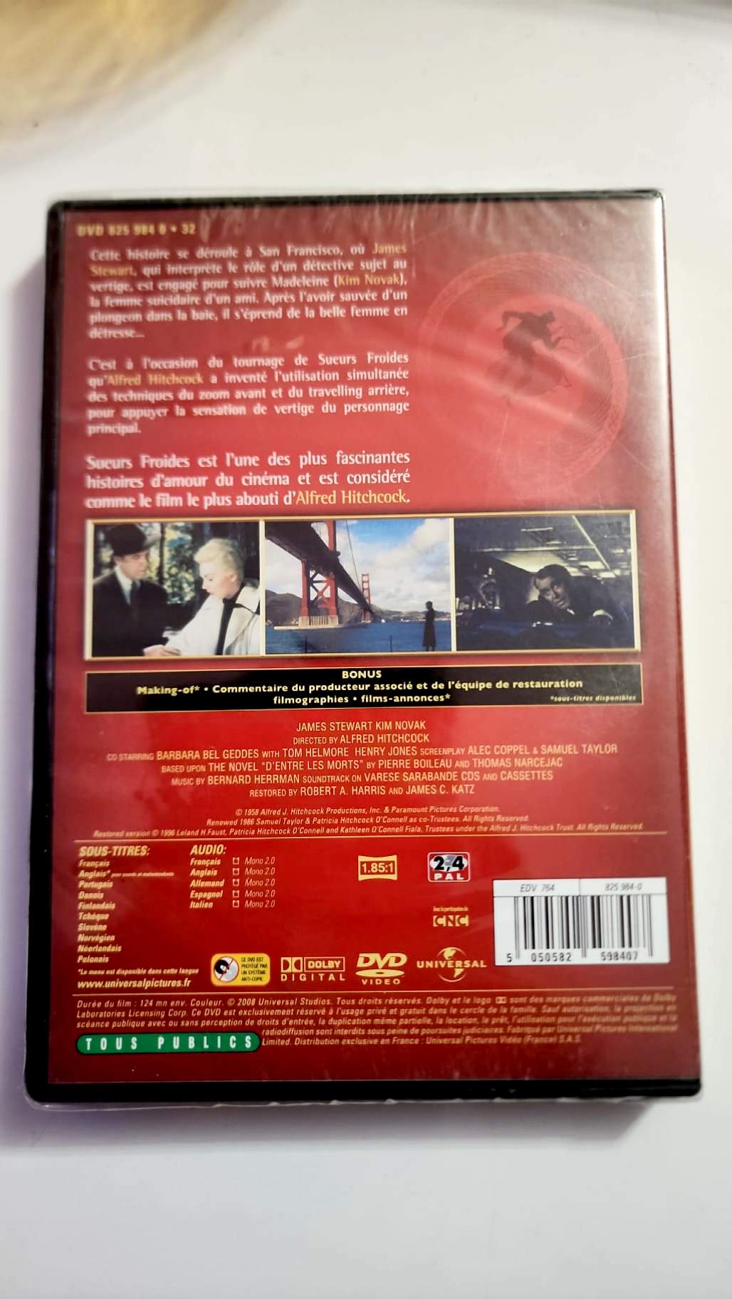 Sueurs froides Universal Classics DVD – verso