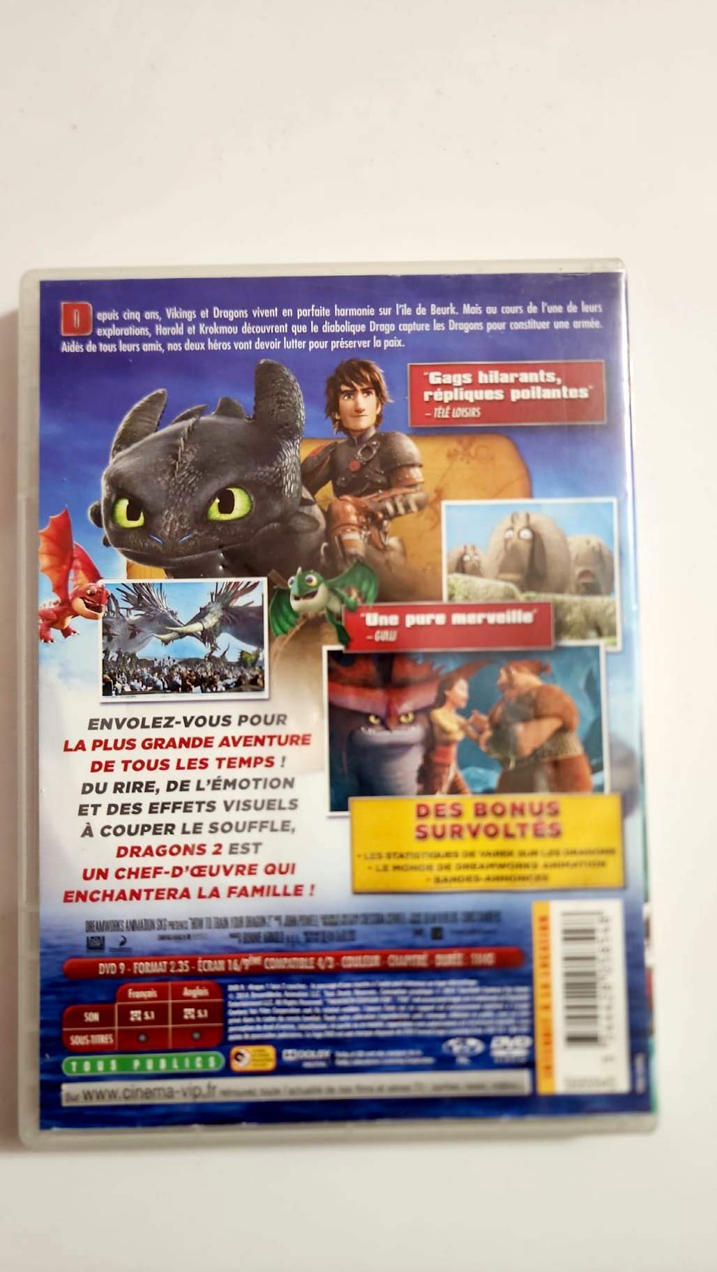 Dos de la jaquette du DVD Dragons 2 DreamWorks