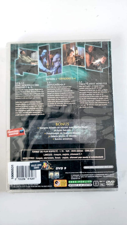 Stargate Atlantis saison 1 volume 1, dos du DVD avec épisodes et langues