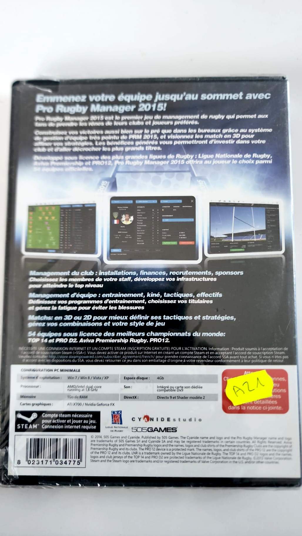 Pro Rugby Manager 2015, dos et configuration