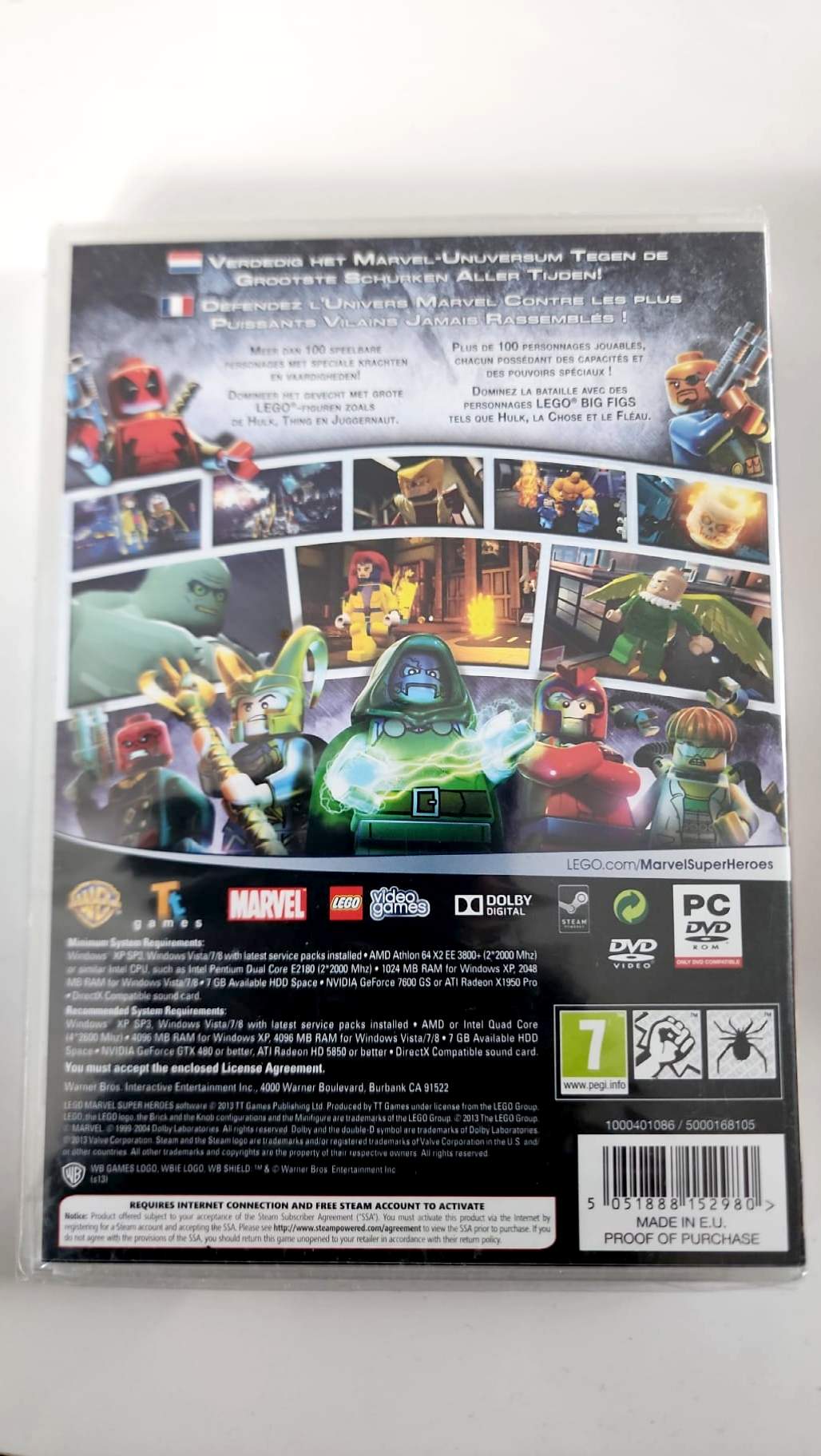 LEGO Marvel Super Heroes PC, dos du boîtier et configuration