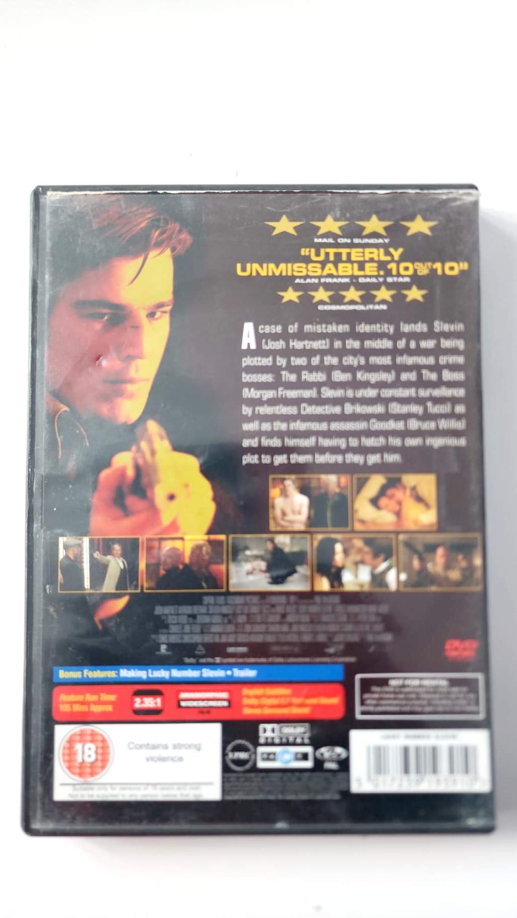 Jaquette arrière du DVD Lucky Number Slevin avec synopsis et informations techniques