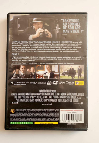 J. Edgar DVD - Verso avec synopsis et bonus