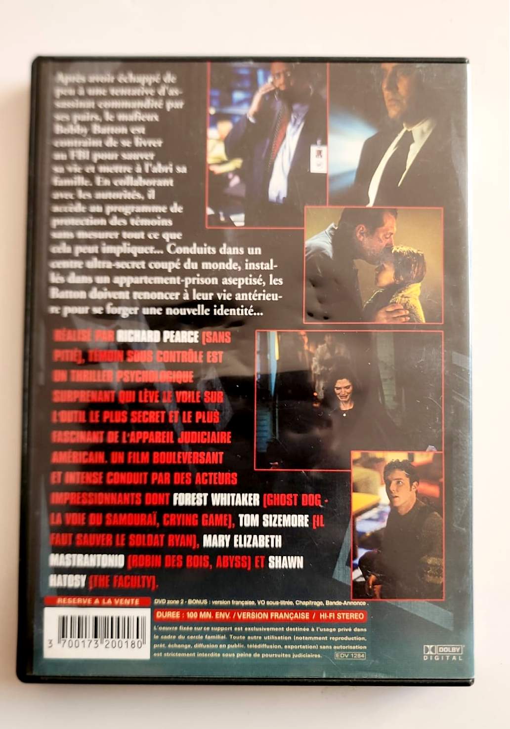 Témoin sous Contrôle DVD - Verso avec synopsis