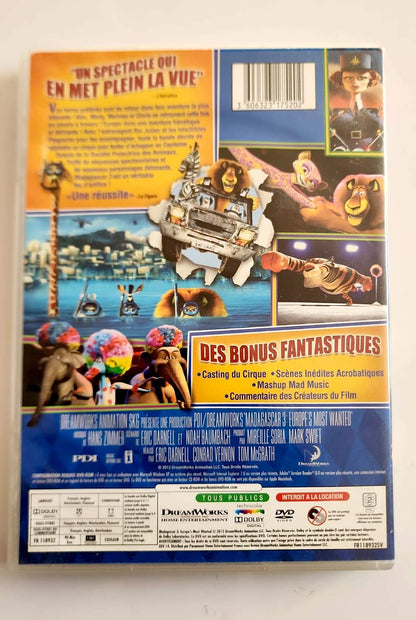 Madagascar 3 DVD - Verso avec synopsis et bonus