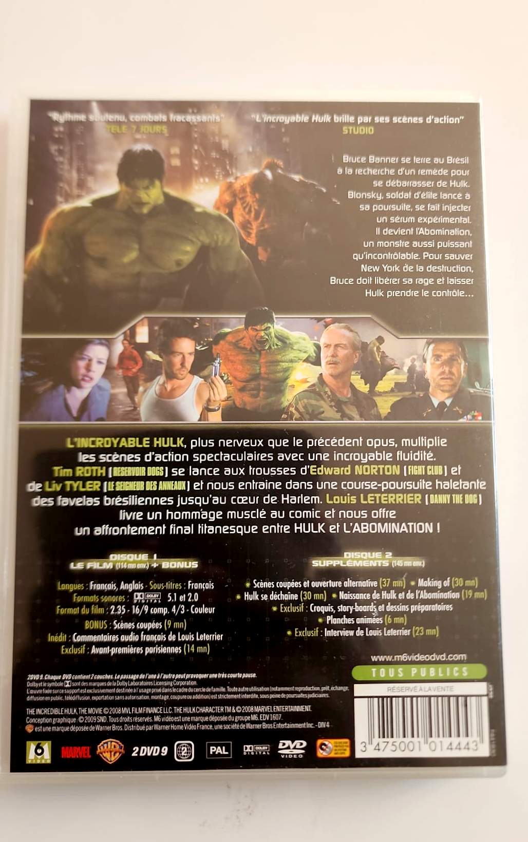 L'Incroyable Hulk - Édition Collector 2 DVD - Dos de la pochette