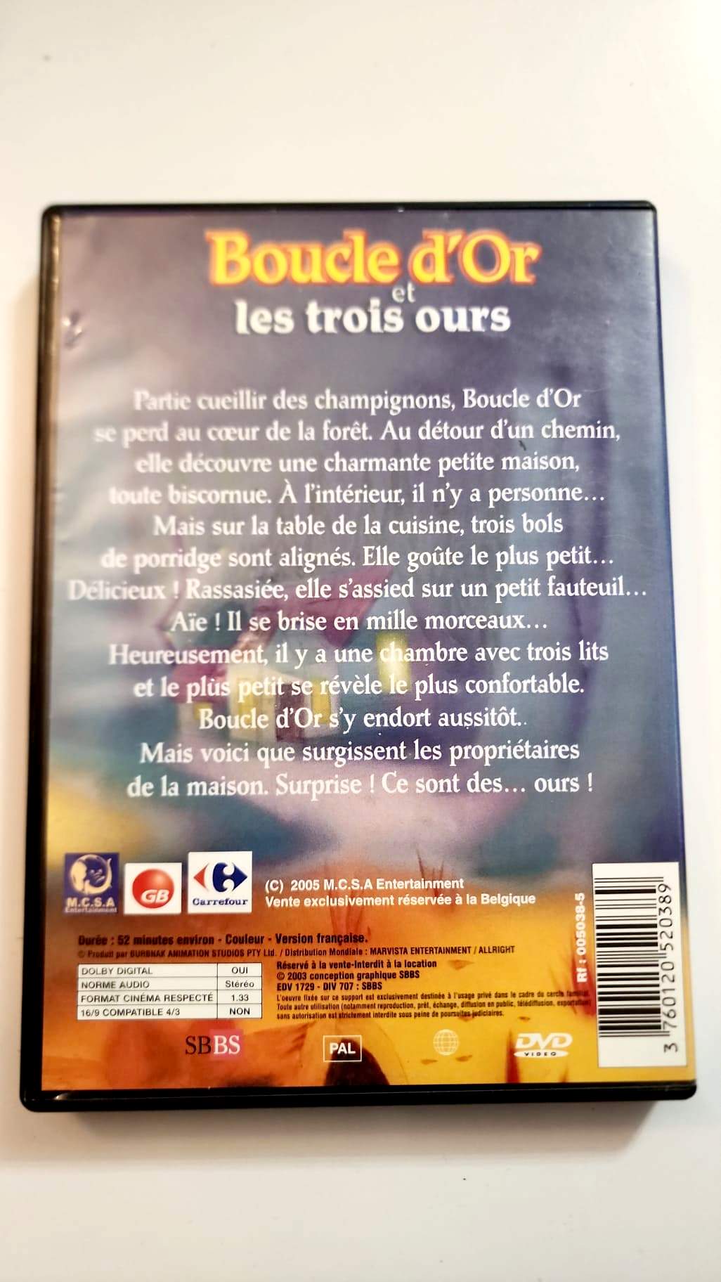Boucle d'Or et les Trois Ours - DVD - Dos de la pochette