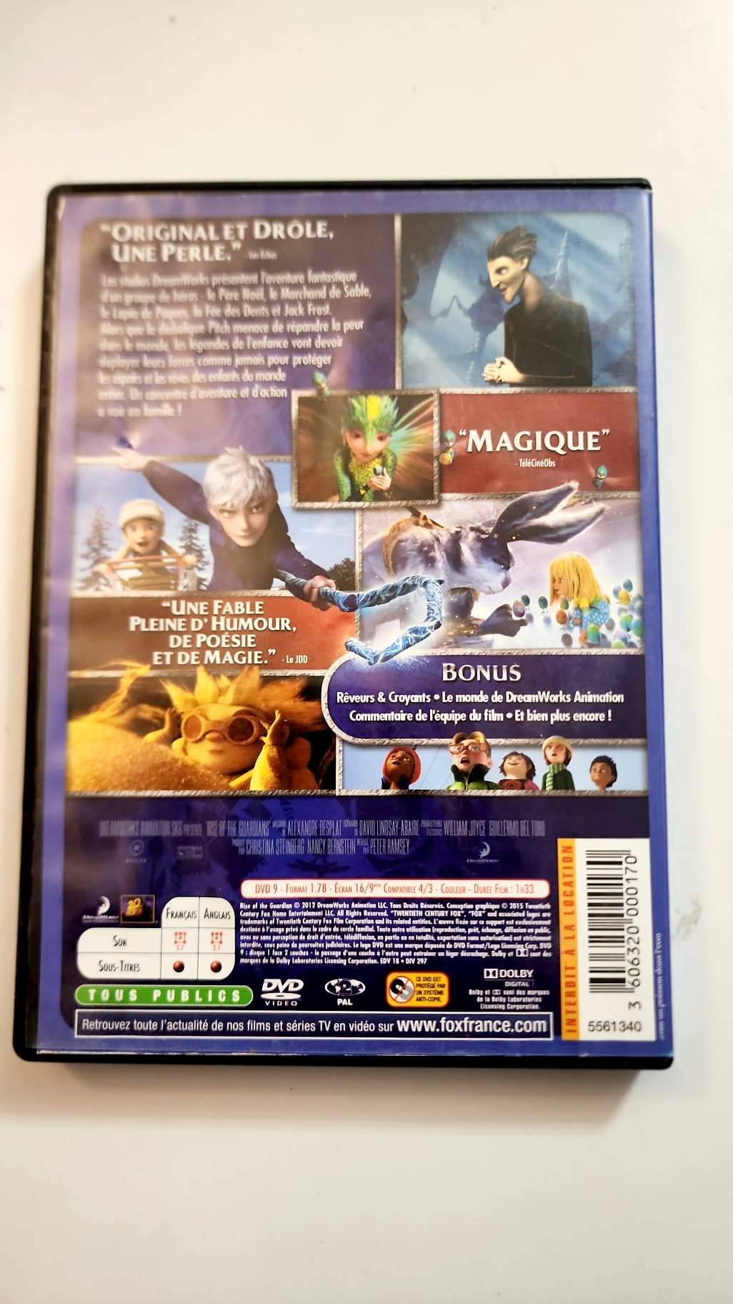 Les Cinq Légendes - DVD - Dos de la pochette