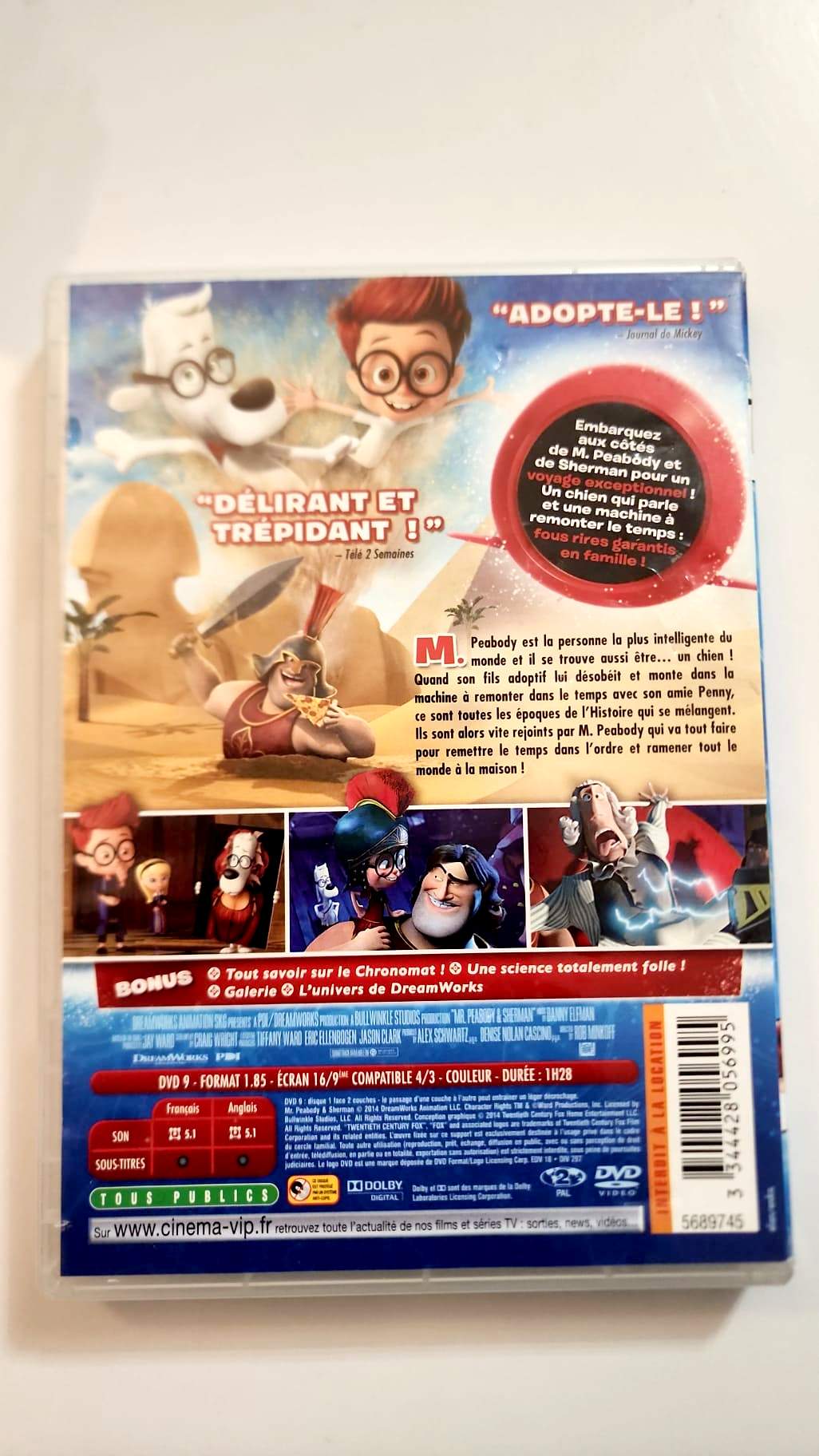 M. Peabody et Sherman - DVD - Dos de la pochette