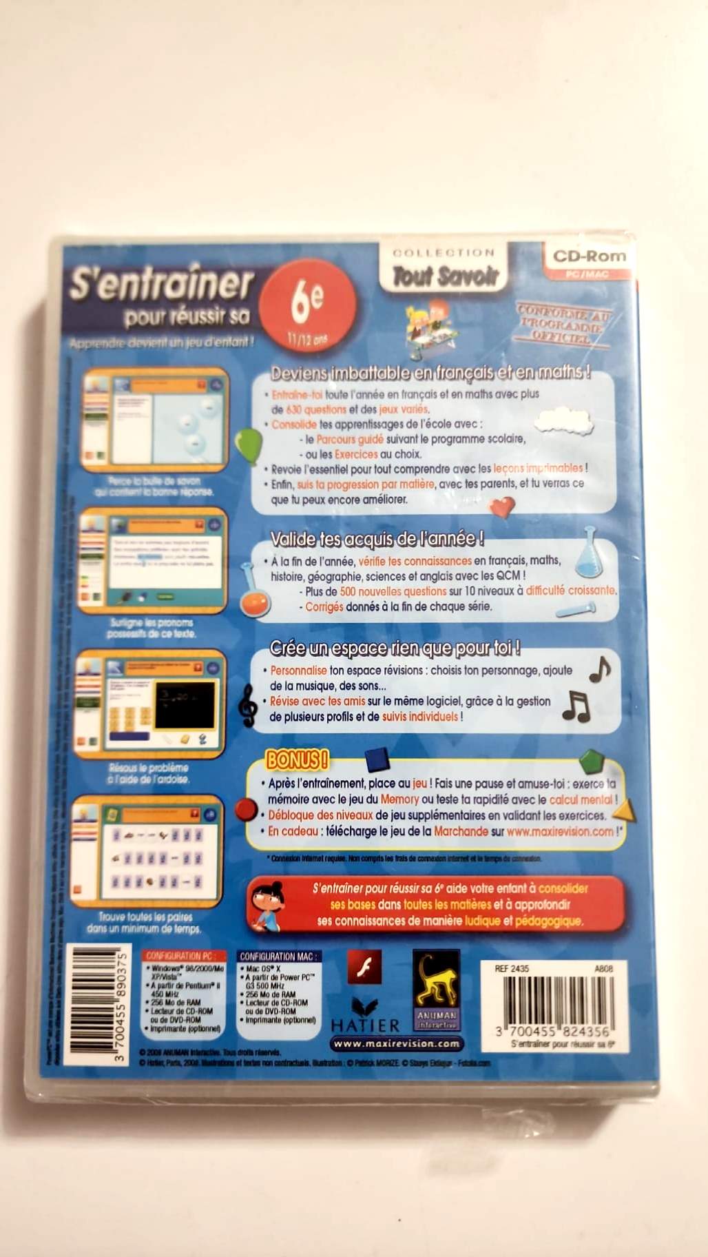 Dos du CD-ROM Hatier 6e avec contenu et configuration requise