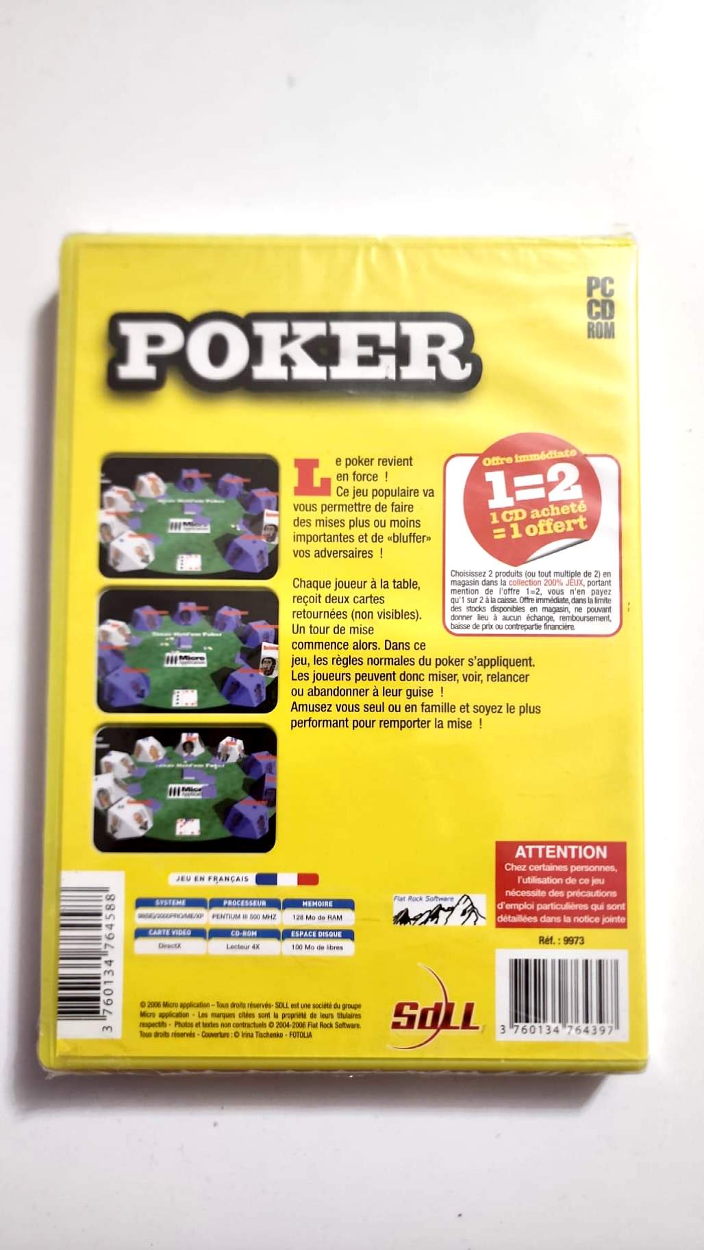 Dos de la jaquette Poker SdLL et configuration PC