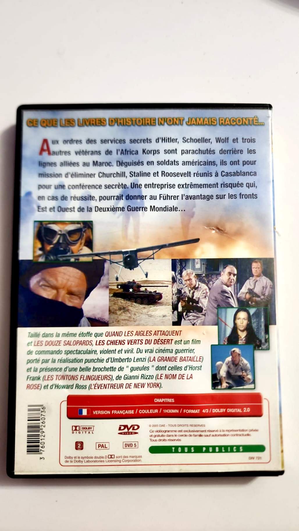 Jaquette arrière du DVD Les Chiens verts du désert avec synopsis et caractéristiques
