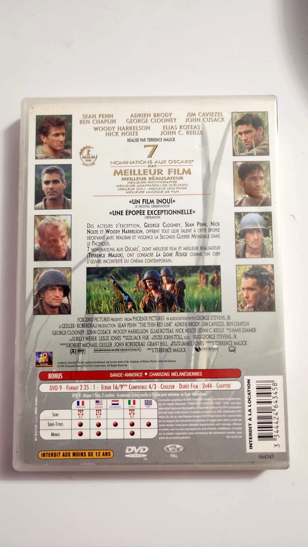 Jaquette arrière La Ligne rouge DVD édition française