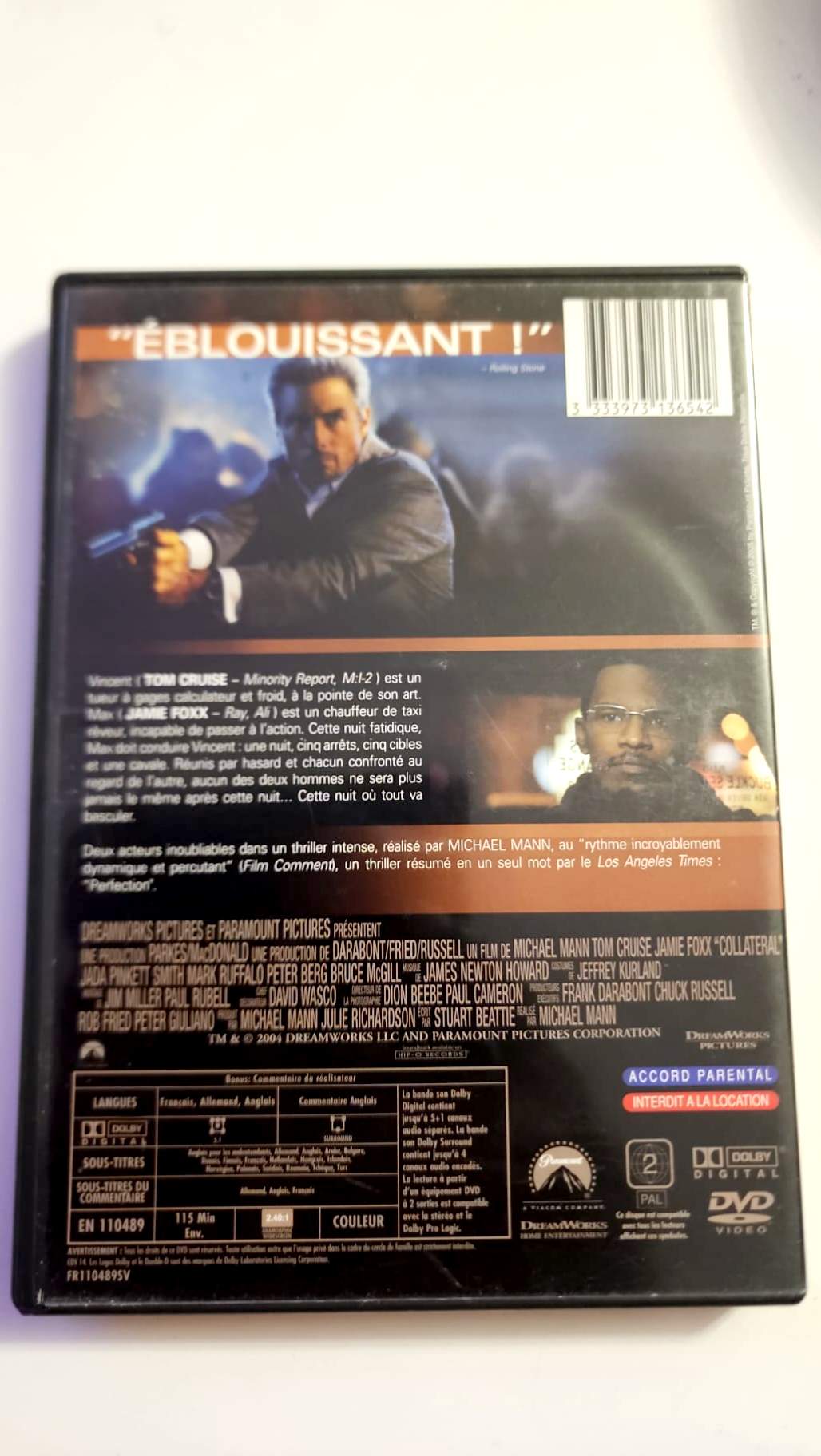 Jaquette arrière de Collateral édition simple DVD