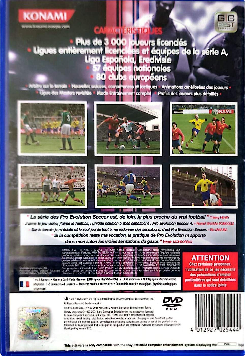 Pro Evolution Soccer 4 PES 4 PS2 PlayStation 2 PAL FR Jeu de Football Konami