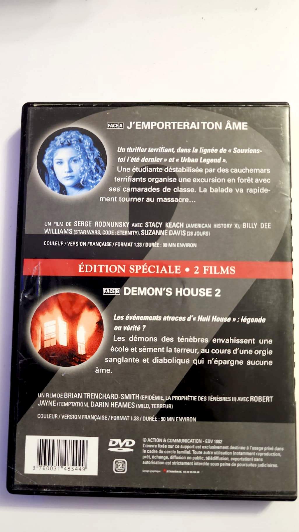 DVD Double Succès – J'emporterai ton âme / Demon's House 2 – Recto
