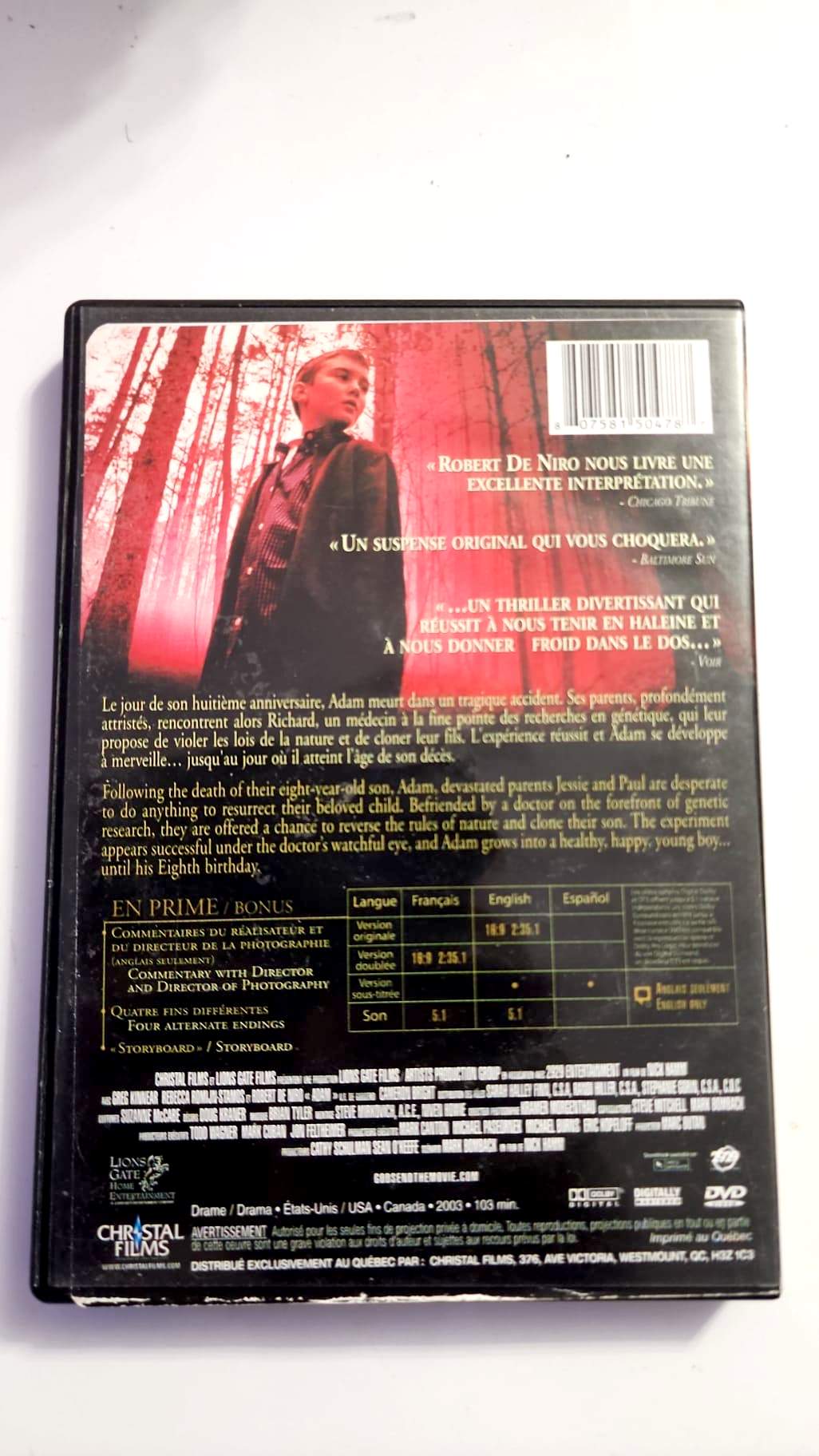 DVD Adam – Godsend – Verso
