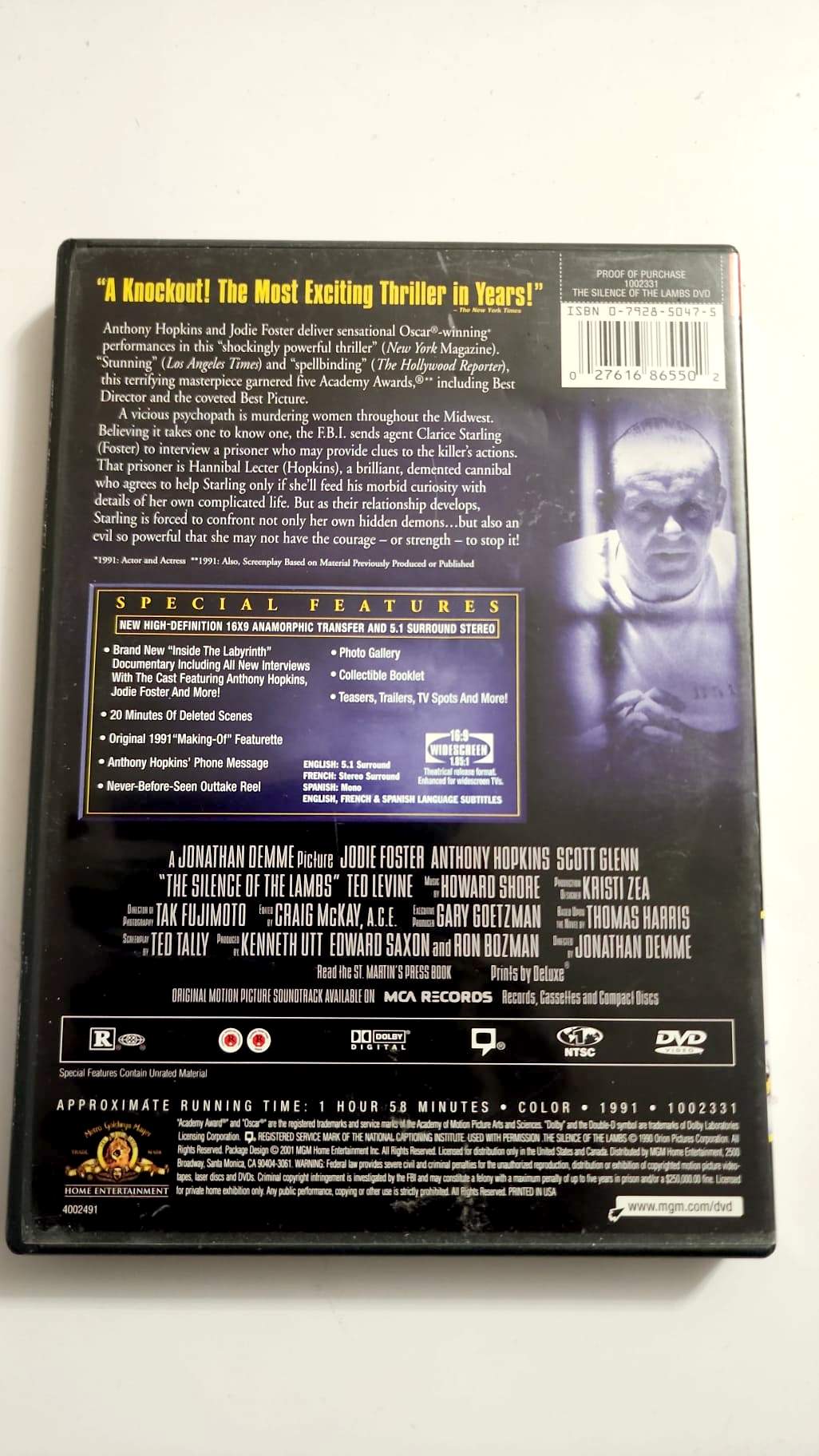 DVD Le Silence des Agneaux Special Edition – Verso