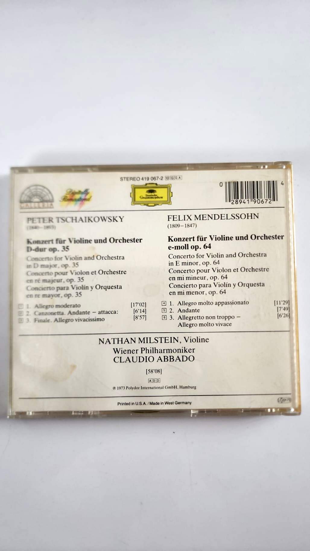 Programme au dos du CD Deutsche Grammophon 419 067-2