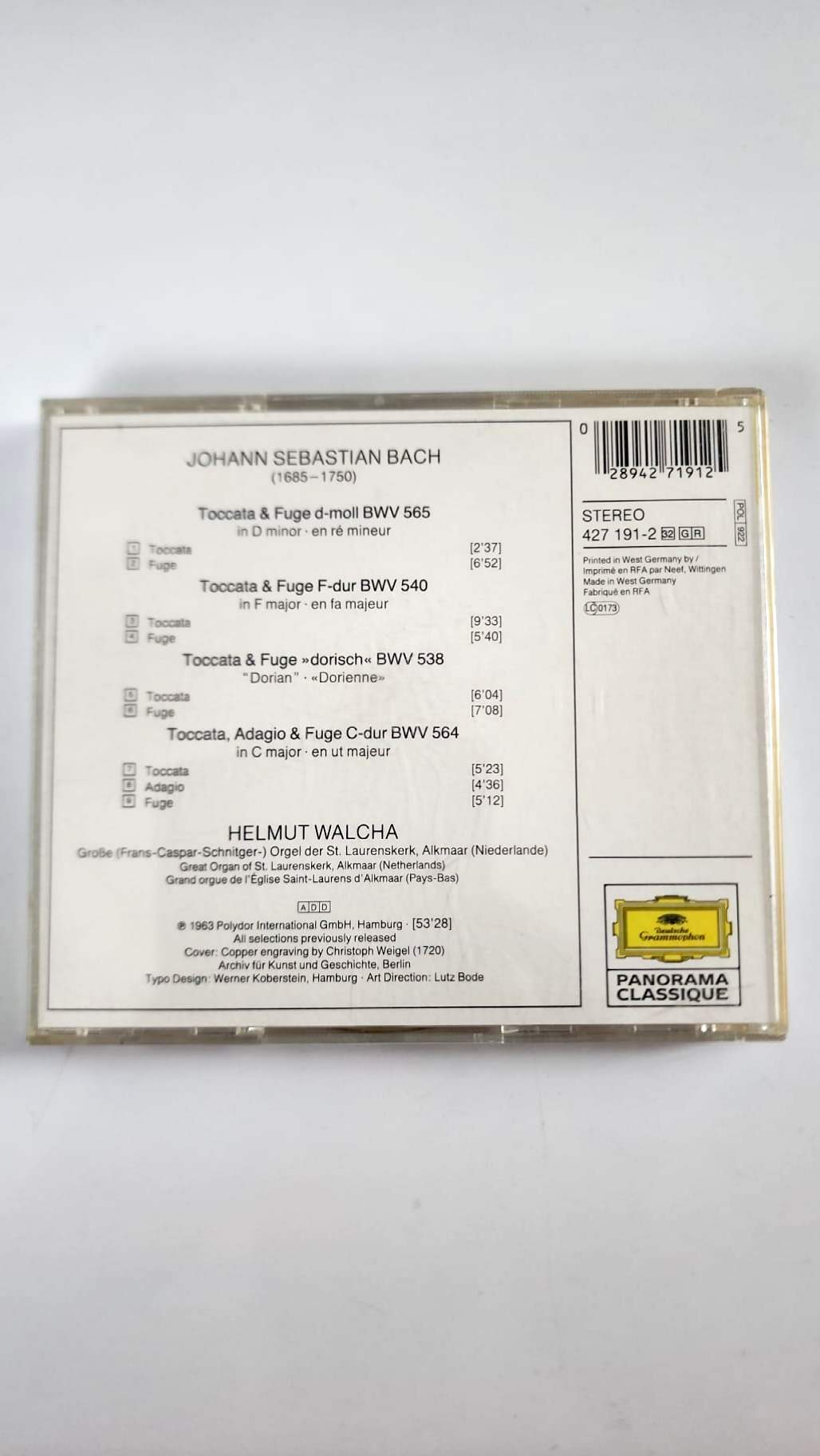 Bach Toccatas et Fugues – programme au dos du CD Deutsche Grammophon