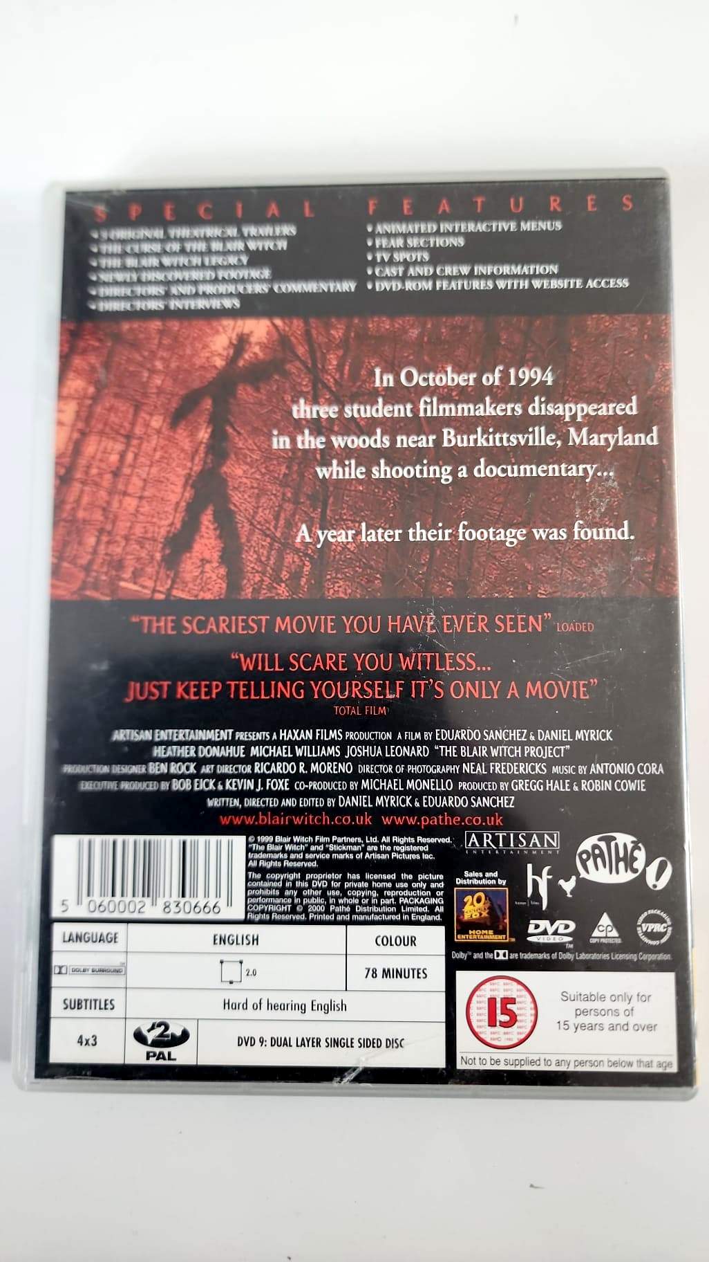 The Blair Witch Project DVD - Pochette arrière
